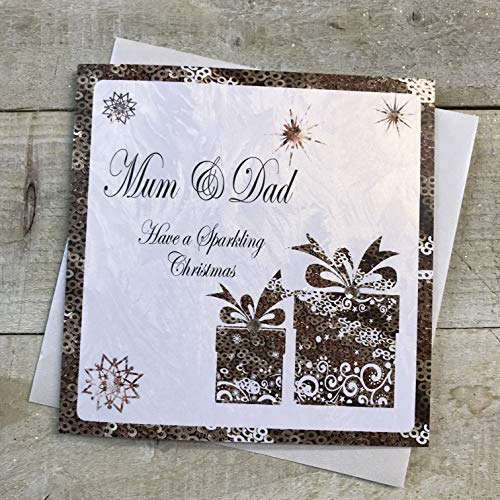 White Cotton Cards C2-MD Weihnachtskarte mit Aufschrift "Mum & Dad Have a Sparkling Christmas", handgefertigt von WHITE COTTON CARDS