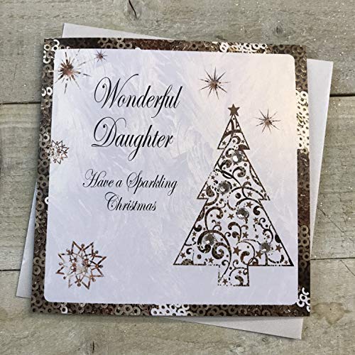 White Cotton Cards C3-D Weihnachtskarte mit Aufschrift"Wonderful Daughter Have a Sparkling Christmas", handgemacht von WHITE COTTON CARDS