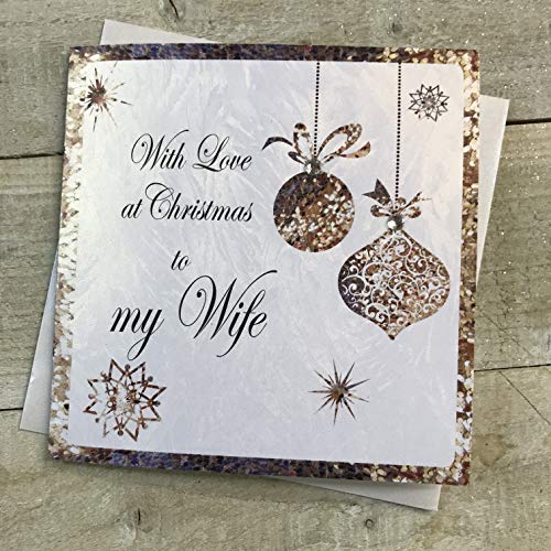 White Cotton Cards C4-W Weihnachtskarte mit Aufschrift "With Love at Christmas to My Wife", handgefertigt, C4-W von WHITE COTTON CARDS