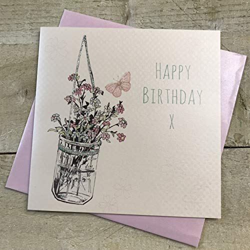 White Cotton Cards E7 "Blumen Happy Birthday" Handarbeit von WHITE COTTON CARDS