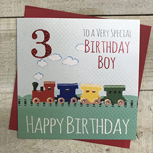 White Cotton Cards G81–7,6 cm Train to a Very Special Birthday Boy"3. Geburtstag, handgefertigt von WHITE COTTON CARDS