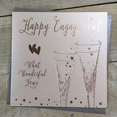 White Cotton Cards Happy Engagement Handgefertigte Karte – Champagnerflöten B121 von WHITE COTTON CARDS
