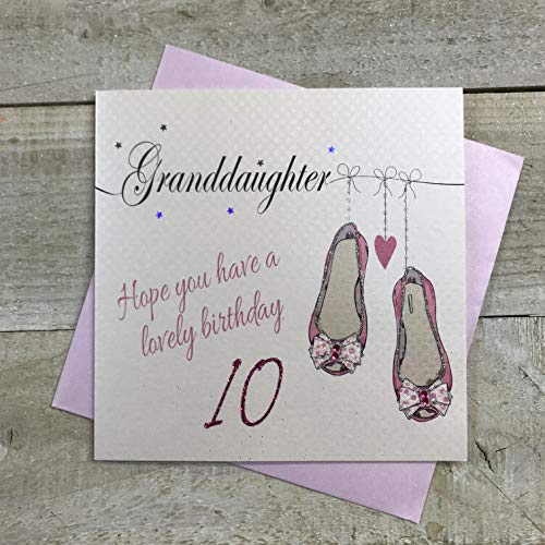 White Cotton Cards LL225-10 Geburtstagskarte für Enkelin, handgefertigt, Aufschrift"Granddaughter 10" von WHITE COTTON CARDS