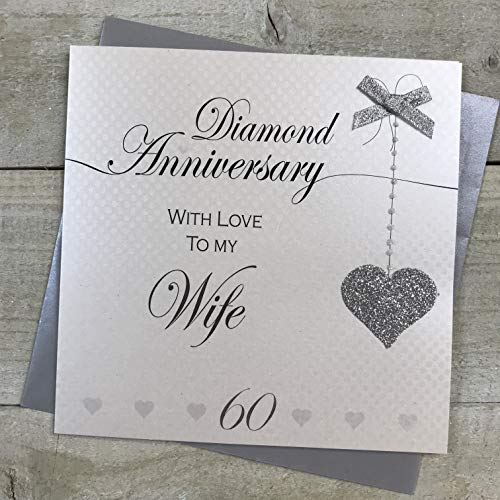 White Cotton Cards LLA60W Glückwunschkarte zum 60. Hochzeitstag, handgefertigt, Motiv Love Lines von WHITE COTTON CARDS