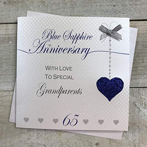 White Cotton Cards LLA65-GP Glückwunschkarte zum 65. Hochzeitstag, Motiv: Großeltern, blauer Saphir, handgefertigt von WHITE COTTON CARDS