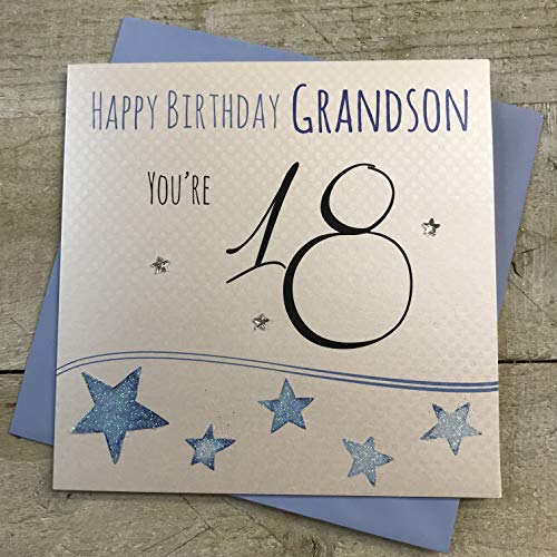 White Cotton Cards LLB18-GS Glückwunschkarte zum 18. Geburtstag, Aufschrift"Happy Birthday Grandson. You're 18" von WHITE COTTON CARDS