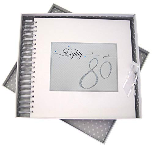 White Cotton Cards LLN80C Geburtstagskarte/Erinnerungsbuch zum 80. Geburtstag, holografische Sterne und Glitzer von WHITE COTTON CARDS