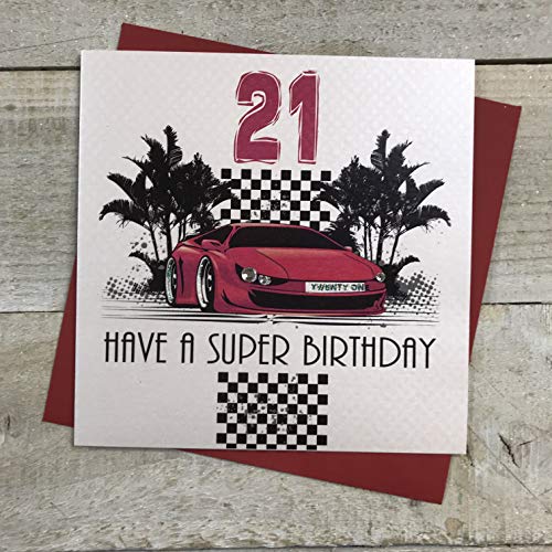 White Cotton Cards LLR21 Glückwunschkarte zum 21. Geburtstag, Aufschrift"21 Have A Super Birthday", handgefertigt von WHITE COTTON CARDS
