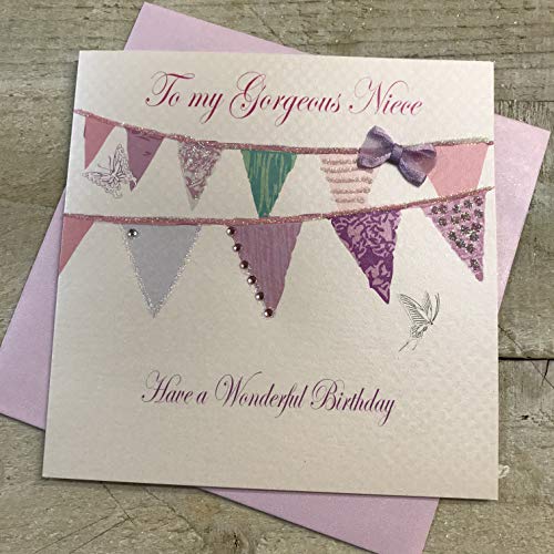 White Cotton Cards PD49 "Wimpelkette to my gorgeous Niece Have a wonderful Birthday" Handarbeit von WHITE COTTON CARDS