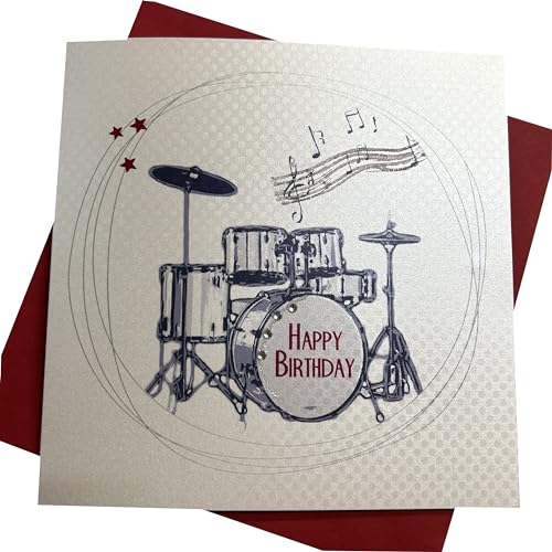 White Cotton Cards SB53 "Drums Happy Birthday" Handarbeit von WHITE COTTON CARDS