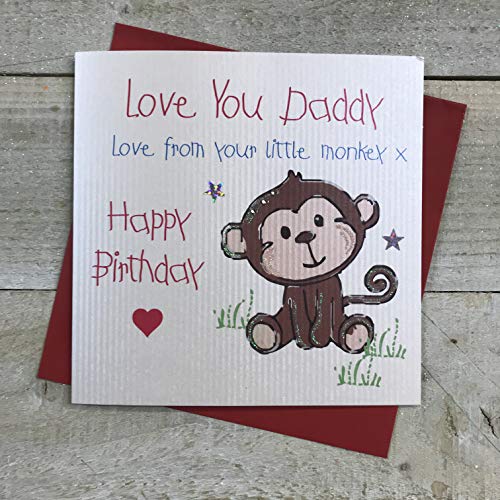 White Cotton Cards SB72 Geburtstagskarte "Monkey Love You Daddy Love From Your Little Monkey Happy Birthday", handgefertigt, Rot von WHITE COTTON CARDS