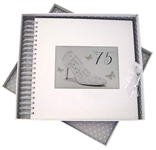 White Cotton Cards SHU75C Glückwunschkarte und Erinnerungsalbum zum 75, Motiv Silberschuh von WHITE COTTON CARDS