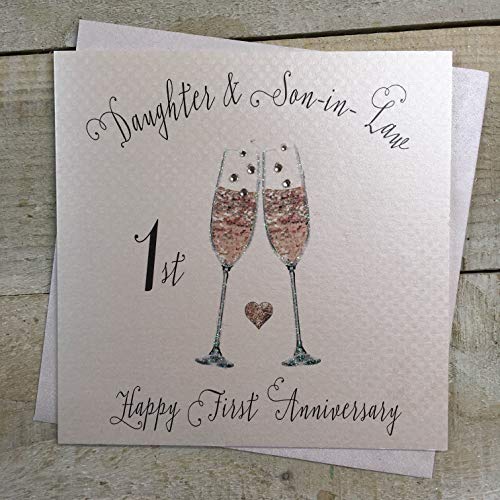 White Cotton Cards SS260 Glückwunschkarte zum ersten Hochzeitstag für Tochter und Schwiegersohn zum ersten Hochzeitstag von WHITE COTTON CARDS