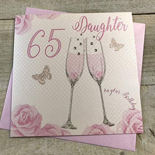 White Cotton Cards SS42-D65 Geburtstagskarte zum 65. Geburtstag, Champagnergläser, rosa Rosen von WHITE COTTON CARDS