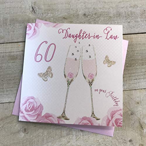 White Cotton Cards SS42-DIL60 Glückwunschkarte zum 60. Geburtstag, Motiv: Champagnergläser, rosa Rosen von WHITE COTTON CARDS