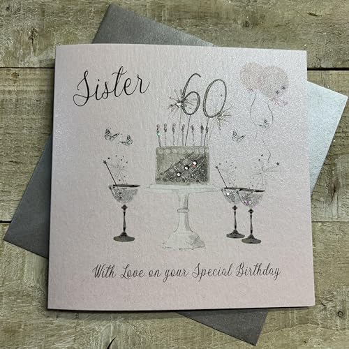 White Cotton Cards SS42-S60 Glückwunschkarte zum 60. Geburtstag, Motiv: Champagnergläser, rosa Rosen von WHITE COTTON CARDS