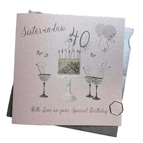 White Cotton Cards SS42-SIL40 Glückwunschkarte zum 40. Geburtstag, Motiv: Champagnergläser, rosa Rosen von WHITE COTTON CARDS