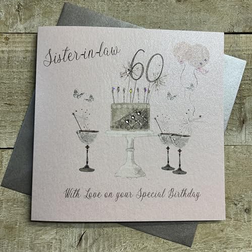 White Cotton Cards SS42-SIL60 Glückwunschkarte zum 60. Geburtstag, Champagnergläser, rosa Rosen von WHITE COTTON CARDS