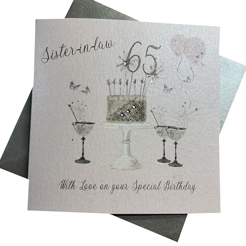 White Cotton Cards SS42-SIL65 Glückwunschkarte zum 65. Geburtstag, Motiv: Champagnergläser, rosa Rosen von WHITE COTTON CARDS