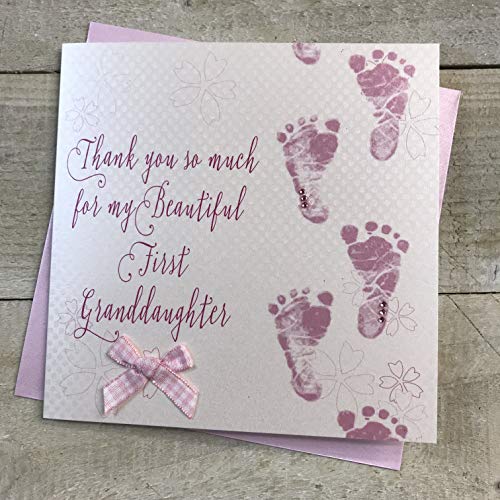 White Cotton Cards WB301-MY Babykarte mit Aufschrift "Welcome to my 1st Granddaughter", handgefertigt von WHITE COTTON CARDS