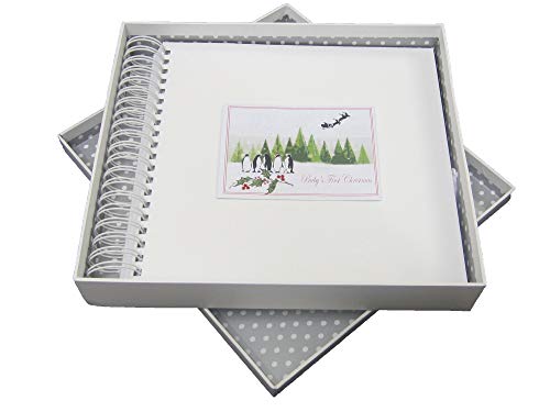 White Cotton Cards XBT2 Erinnerungsbuch, Spiralbindung, Motiv"Fliegender Weihnachtsmann und niedliche Pinguine von WHITE COTTON CARDS
