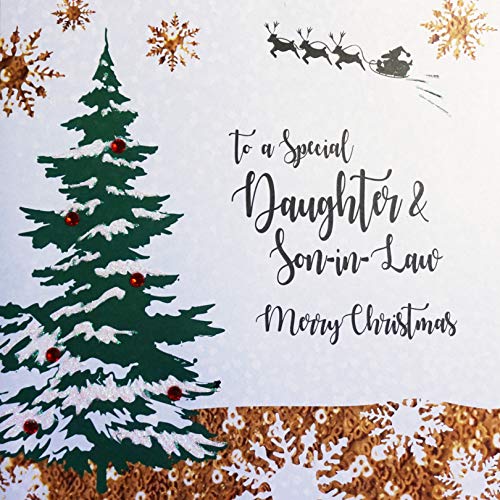 White Cotton Cards XF5-DS Weihnachtskarte mit Aufschrift "To a Special Daughter and Son-in-Law Merry Christmas", handgefertigt, Schwarz/Beige/Grau/Braun von WHITE COTTON CARDS
