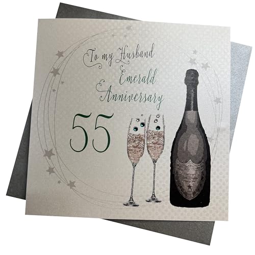 White Cotton Cards a55h "To My Husband on Our Smaragd Jahrestag 139,7 cm handgefertigt 55. Anniversary Karte von WHITE COTTON CARDS