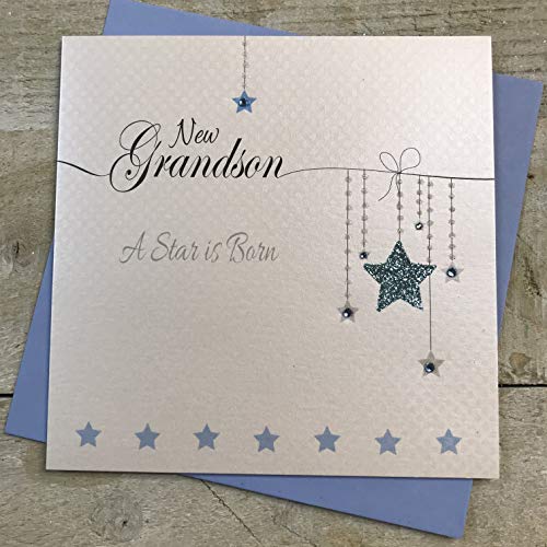 White Cotton Cards ll78 "New Grandson A STAR IS BORN" handgefertigt Baby Karte von WHITE COTTON CARDS