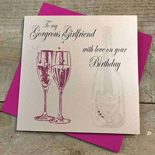 White Cotton Cards pd218 "Pink Champagne To My Gorgeous Girlfriend With Love On Your Birthday" Handarbeit von WHITE COTTON CARDS