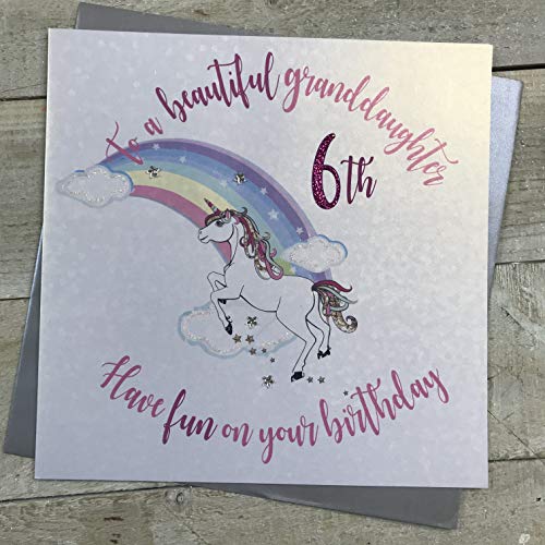 White Cotton Cards xr34–6 GD groß "To A Beautiful Granddaughter, Spaß haben On Your 6th Birthday" Handarbeit von WHITE COTTON CARDS