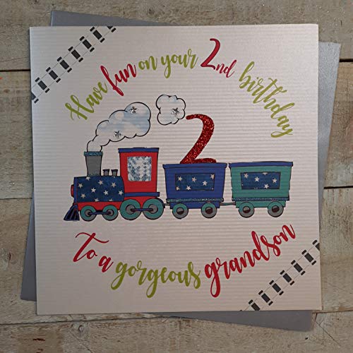 White Cotton Cards xr41–2 GS groß"Vergnügen auf Ihr 2 nd Birthday to A Gorgeous Grandson" handgefertigt Karte von WHITE COTTON CARDS