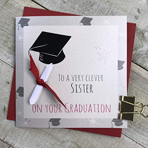 White Cotton G15-SIS To A Very Clever Sister On Your Graduation, handgemachte Abschlusskarte von WHITE COTTON CARDS