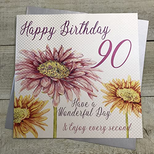 white cotton cards 1-Piece Happy 90th Birthday Extra-Large Birthday Card, Pink Flower von WHITE COTTON CARDS