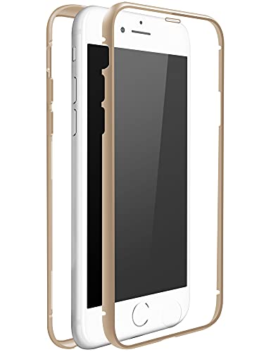 WHITE DIAMONDS - 360 Glass Case Hülle kompatibel mit Apple iPhone 7/8 I Handyhülle, Magnet Verschluss, Durchsichtig, Cover (Transparent mit goldenem Rahmen) von WHITE DIAMONDS