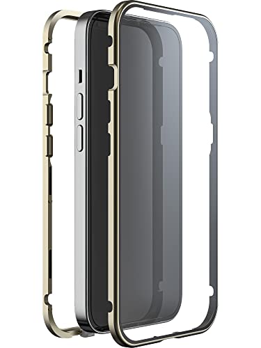 WHITE DIAMONDS - Hülle 360 Grad Glass Case Passend für Apple iPhone 14 I Handyhülle, Durchsichtig, Magnet Verschluss (Transparent mit goldenem Rahmen) von WHITE DIAMONDS