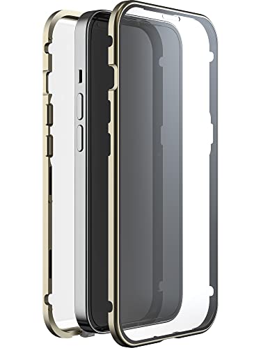 WHITE DIAMONDS - Hülle 360 Grad Glass Case Passend für Apple iPhone 14 Pro I Handyhülle, Durchsichtig, Magnet Verschluss (Transparent mit goldenem Rahmen) von WHITE DIAMONDS