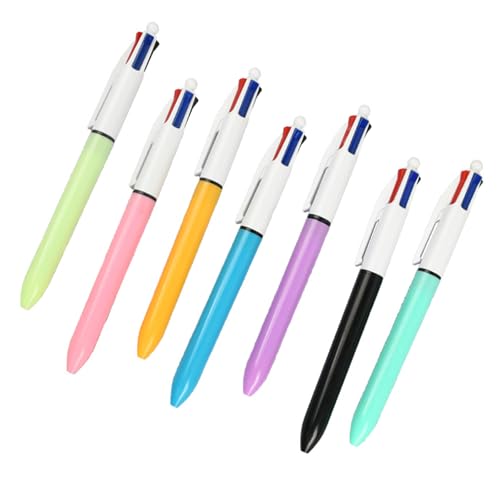 WHKM Mehrfarbiger Kugelschreiber, einziehbarer Kugelschreiber, 4-Farben-in-1-Kugelschreiber für Studenten, Erwachsene, Planer, Kalender, Journaling, 7 Stück von WHKM