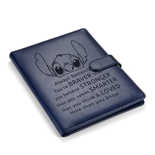 Stitch Gifts Stitch Leder Portfolio Ordner A5 Größe Ohana Geschenk Dokument Ordner Inspirierendes Zitat Geschenk für Sohn Tochter Always Remember You Believe (Portfolio Blau) von WHLBHG