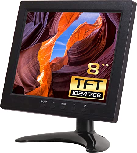 WHOLEV Mini HDMI Monitor 8 Zoll TFT LCD 1024x768 Mit AV/VGA/HDMI/BNC/USB Kopfhörer Eingebauter Lautsprecher für Büro/Geschäft/Heimsicherheit Raspberry Pi CCTV IP Kamera PC-Display von WHOLEV