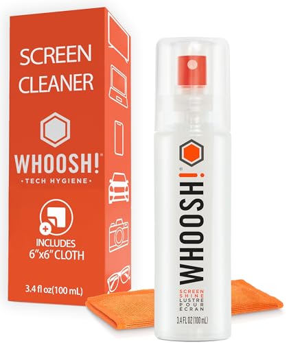 WHOOSH! Screen Cleaner Spray and Wipe XL - 100ml + 1 Microfiber Cloth Wipes - Bildschirm Reinigung - für Auto, Computer, Laptop, iPad, MacBook, Handy, Uhr, Brille - Lens Cleaner Kit von WHOOSH!