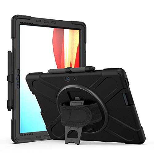 WHWOLF Geeignet für Microsoft Surface Pro X Hülle 13 Zoll, [360° drehbarer Ständer] [Tragbarer Schultergurt] [Verstellbarer Griff] Strapazierfähige stoßfeste robuste Abdeckung – Schwarz von WHWOLF