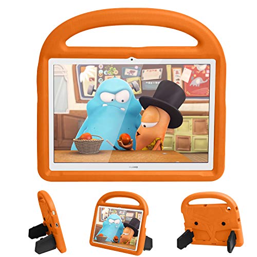 WHWOLF Kinder-Schutzhülle perfekt für Huawei MediaPad T3 10 Hülle (9,6 Zoll), Tablet-Hülle mit Kickstand Griff, leicht, Silikon, stoßfest, Schutzhülle – Orange von WHWOLF