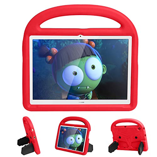 WHWOLF Kinder-Schutzhülle perfekt für Huawei MediaPad T3 10 Hülle (9,6 Zoll), Tablet-Hülle mit Kickstand Griff, leicht, Silikon, stoßfest – Rot von WHWOLF