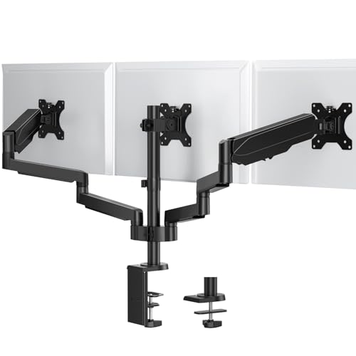 Monitor Halterung 3 Monitore WHYFONE 360° Drehbar Monitor Tischhalterung für 13-27 Zoll Bildschirme bis zu 8kg, Gasfeder Bildschirmhalterung mit Schwenkbar Neigbar Höhenverstellbar, VESA 75/100mm von WHYFONE