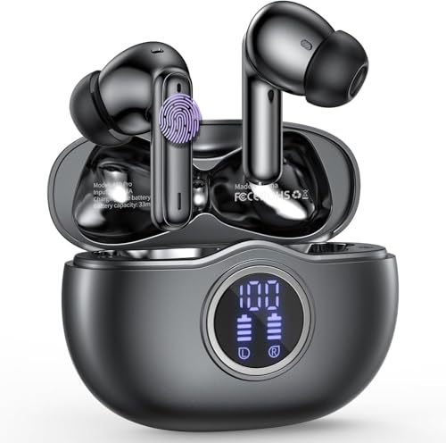 Bluetooth-Kopfhörer, Bluetooth 5.3 Kopfhörer mit HiFi-Stereo, 50 Stunden Wiedergabe, LED-Display, Kopfhörer mit Geräuschunterdrückungs-Mikrofon mit IP7 wasserdicht, Kopfhörer für Sport, Schwarz Bluetooth-Kopfhörer, Bluetooth 5.3 Kopfhörer mit HiFi-Stereo, 50 Stunden Wiedergabe, LED-Display, Kopfhörer mit Geräuschunterdrückungs-Mikrofon mit IP7 wasserdicht, Kopfhörer für Sport, Schwarz von WHYKJTEK