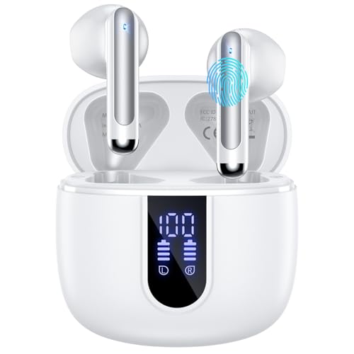 Bluetooth Kopfhörer, Kopfhörer Kabellos Bluetooth 5.3 Stereo Hi-Fi , 40 Stunden Wiedergabe und LED Display, IP7 Wasserdichtes Kopfhörer, Smart Touch Bluetooth Knopfhörer für iOS und Android, Weiß Bluetooth Kopfhörer, Kopfhörer Kabellos Bluetooth 5.3 Stereo Hi-Fi , 40 Stunden Wiedergabe und LED Display, IP7 Wasserdichtes Kopfhörer, Smart Touch Bluetooth Knopfhörer für iOS und Android, Weiß von WHYKJTEK
