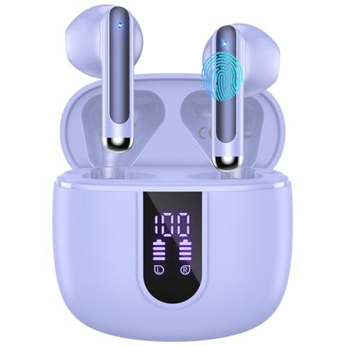 WHYKJTEK Bluetooth-Kopfhörer, Bluetooth 5.3 Kopfhörer mit 4 Mic ENC Geräuschunterdrückung, kabellose Kopfhörer mit 40 Stunden Stereo Hi-Fi Immersiv, Schnellladung USB-C, IP7 wasserdicht, Lila von WHYKJTEK