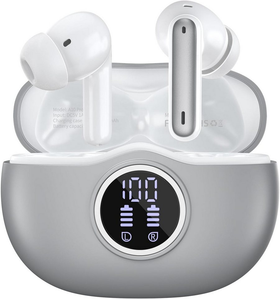WHYKJTEK Kabellos Bluetooth 5.3 mit Indicateur LED, 40 Std ENC Lärmreduzierung In-Ear-Kopfhörer (Intuitive Touch-Steuerung für einfache Bedienung unterwegs., dual Mikrofon HiFi Stereo Kopfhörer IP7 Wasserdicht für SportundArbeit) von WHYKJTEK