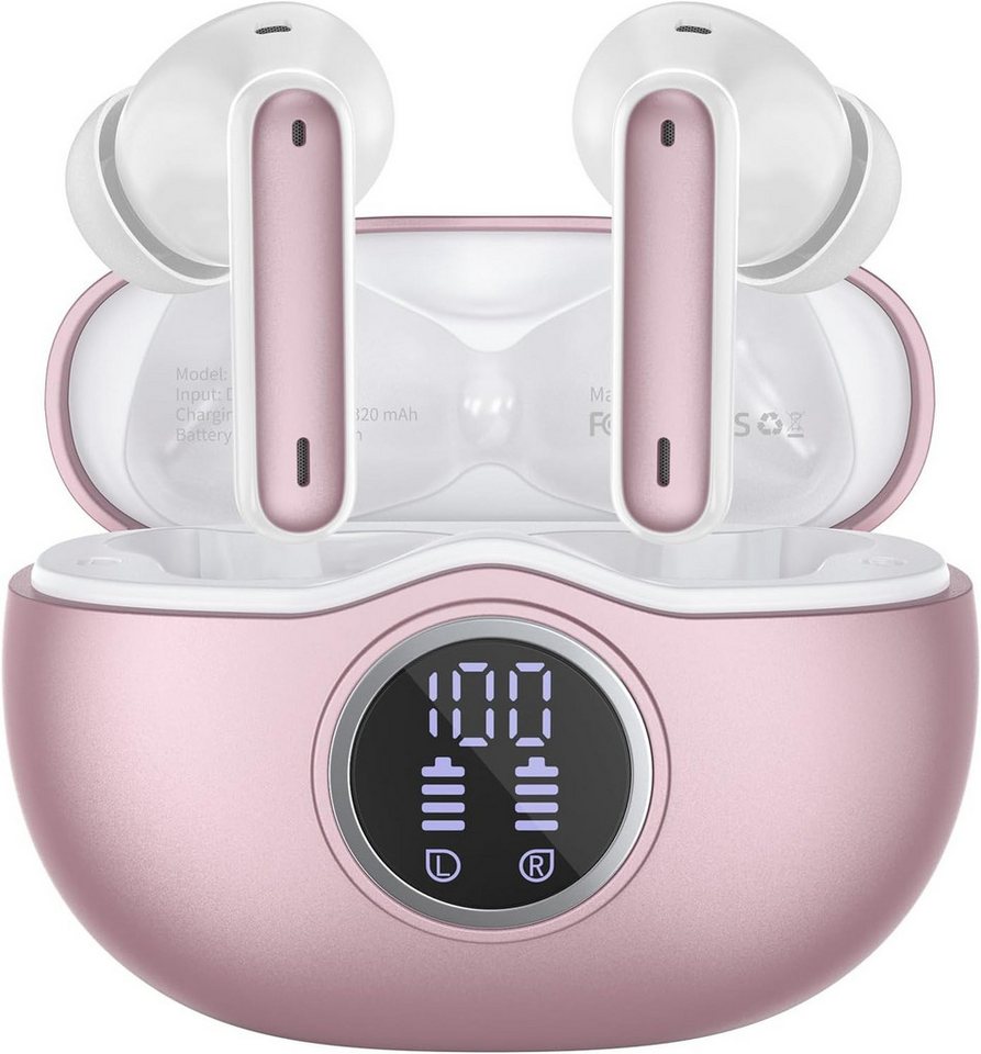 WHYKJTEK Kabellos Bluetooth 5.3 mit Indicateur LED, 40 Std ENC Lärmreduzierung In-Ear-Kopfhörer (für eine stabile und schnelle Verbindung zu Ihren Geräten, dual Mikrofon HiFi Stereo Kopfhörer IP7 Wasserdicht für SportundArbeit) von WHYKJTEK