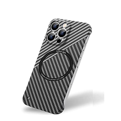 2022 New Carbon Fiber Texture Frameless Magnetic Charging Phone Case for iPhone 11/12/13 Pro Max (for iPhone13Pro,Silver Black) von WICKYPRINCE